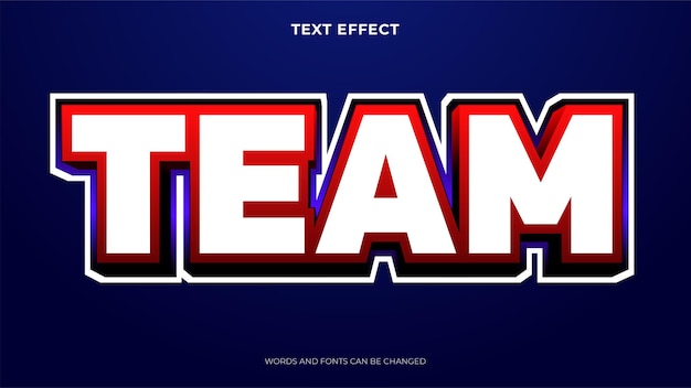 Free vector team text in esport style, editable text effect