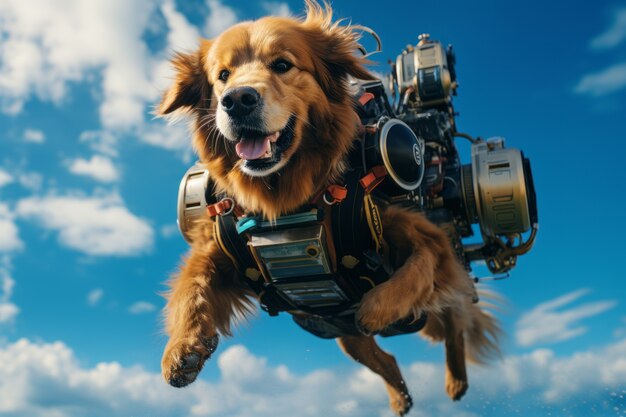 Un chien de style futuriste avec une combinaison de robot