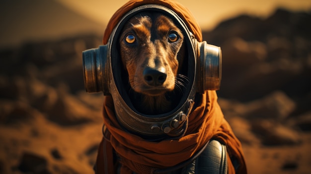 Un chien de style futuriste dans le désert