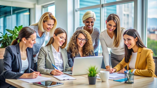 Photo gratuite une équipe diversifiée de femmes collaborant à un projet dans un bureau moderne