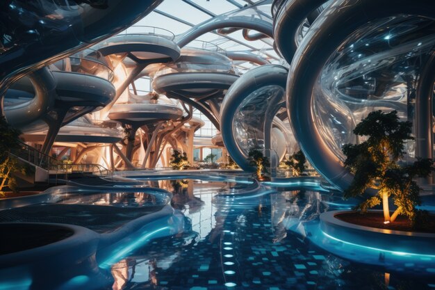 Représentation futuriste d'un parc aquatique