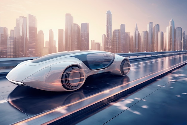 Une voiture moderne sur une route futuriste