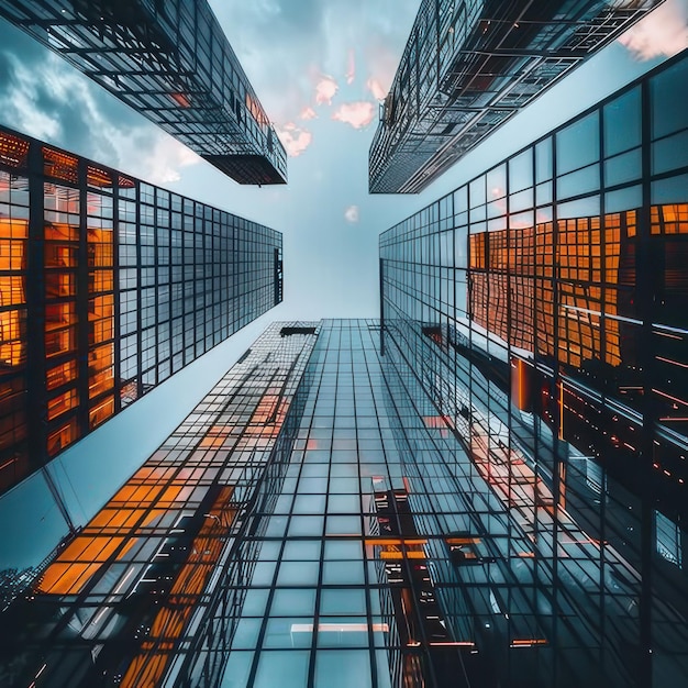 Photo bâtiment moderne en ville avec lumière solaire texture abstraite et façade en verre bleu dans un bureau moderne b