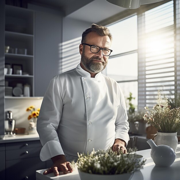 Photo un chef maître dans une cuisine préparant de la nourriture