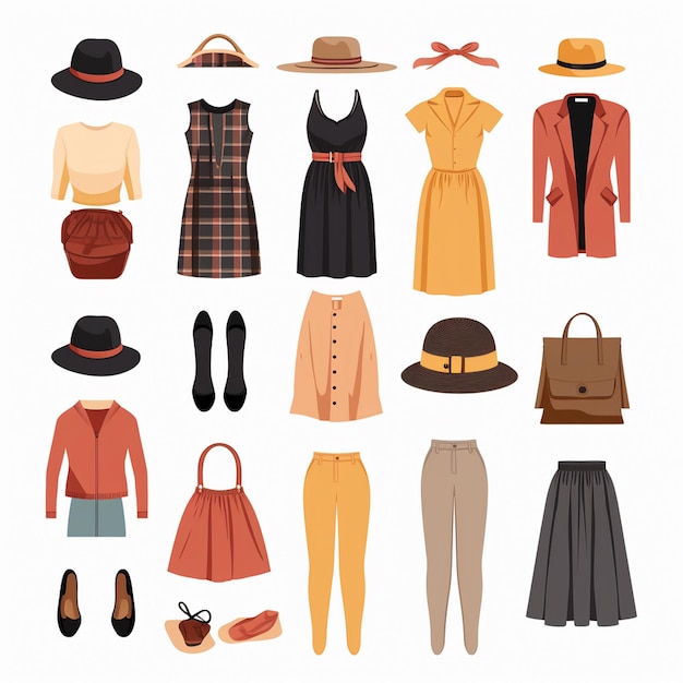 Photo une collection de vêtements dont un qui a un chapeau dessus