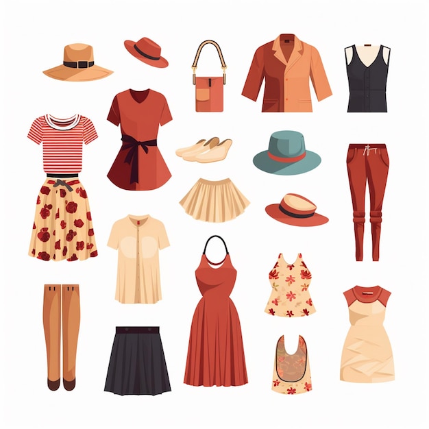 Photo une collection de vêtements dont un qui a un chapeau dessus