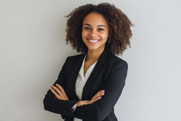 Photo une femme souriante en tenue d'affaires se confie