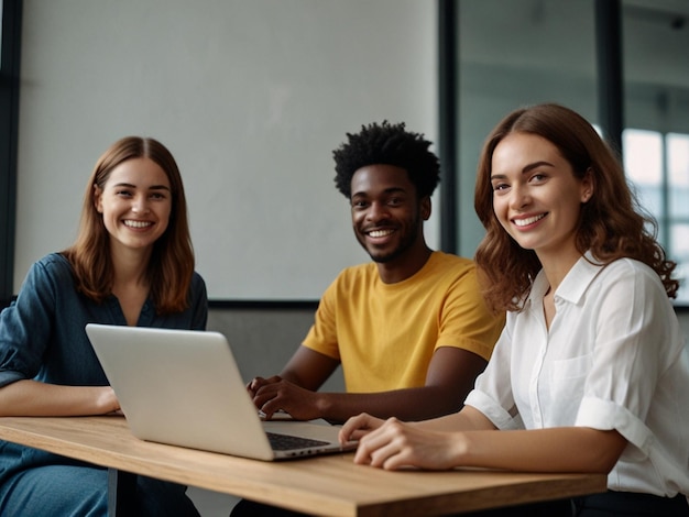 Photo un groupe de personnes assises à une table avec un ordinateur portable et le mot citation dessus