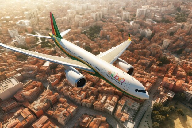 Foto airbus a330 rendering 3d nello stile del riflesso lente anamorfico