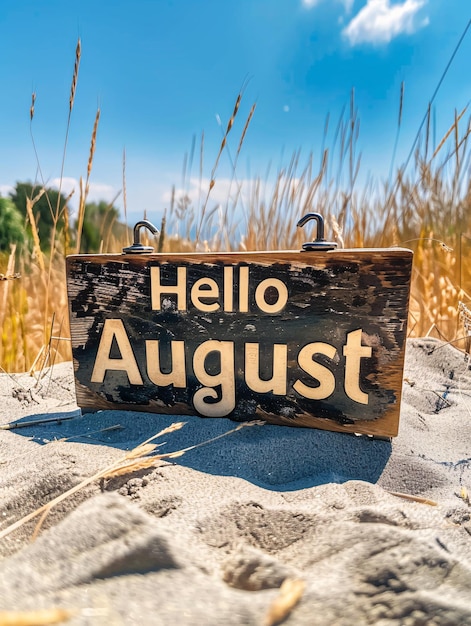 Foto tipografia antica e paesaggi astratti si combinano in un calendario vintage per agosto