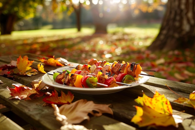 Foto scenario di un picnic pomeridiano d'autunno