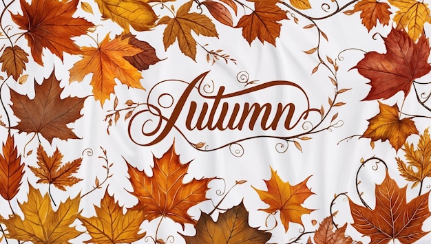 Foto lettere d'autunno con foglie con rami su sfondo bianco illustrazione ad alta definizione