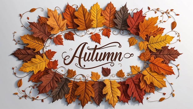 Foto lettere d'autunno con foglie con rami su sfondo bianco illustrazione ad alta definizione