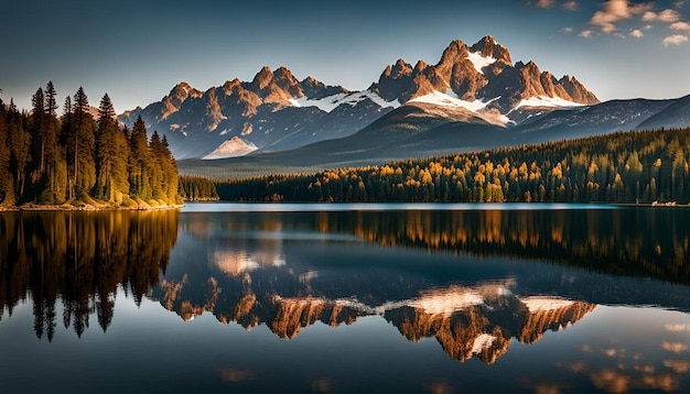 Foto il bellissimo lago di montagna strbske pleso in slovacchia