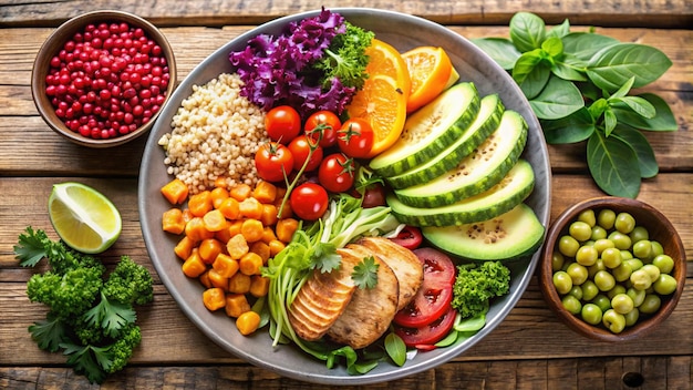 Foto una ciotola di cibo con una varietà di verdure e frutta