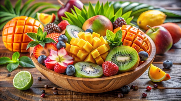 Foto una ciotola di frutta tra cui uno dei frutti che ha la parola melone su di esso