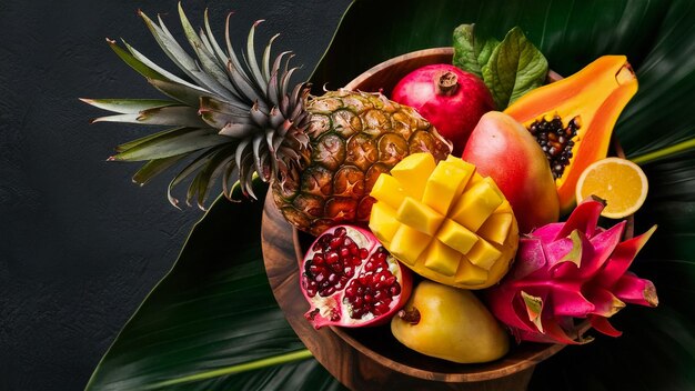 Foto una ciotola di frutta tra cui ananas ananas e ananas