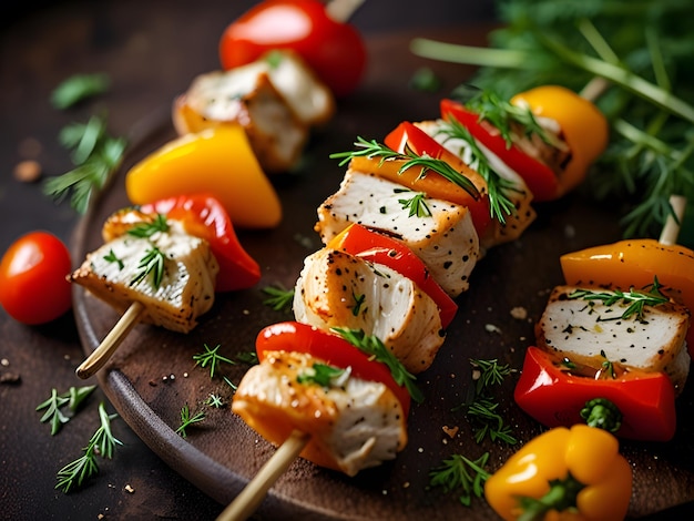 Foto spiccioli di pollo con fette di peperoncino e aneto