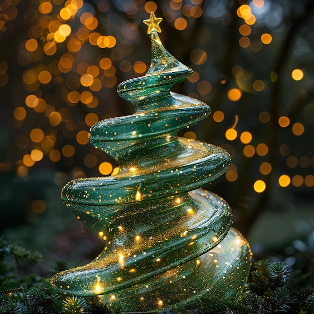 Foto l'albero di natale a forma di un nastro verde tortuoso