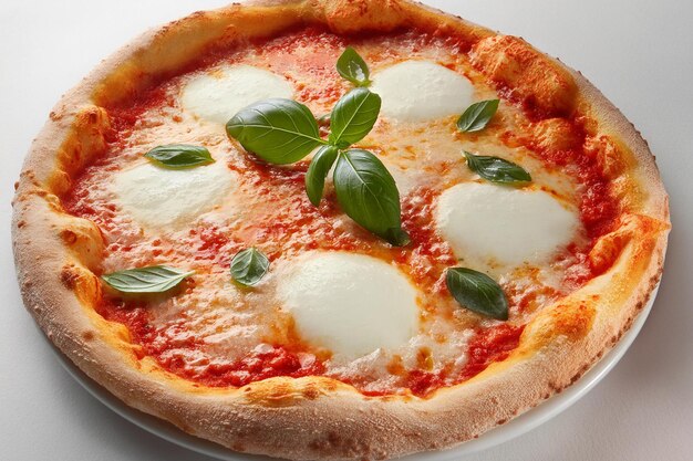 Foto pizza margherita classica con basilico fresco