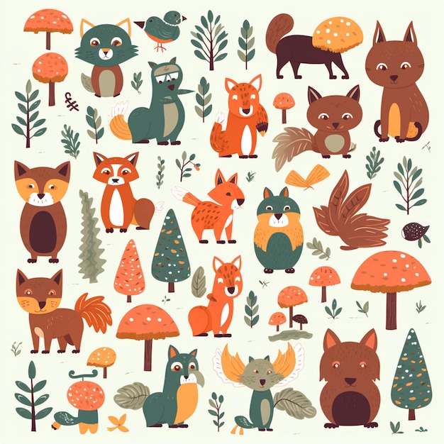 Premium AI Image | A close up of a bunch of animals in a forest ...