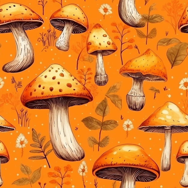 Premium AI Image | A close up of a bunch of mushrooms on an orange ...