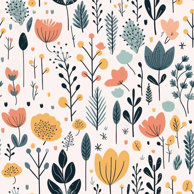 Premium AI Image | a close up of a pattern of flowers and leaves ...