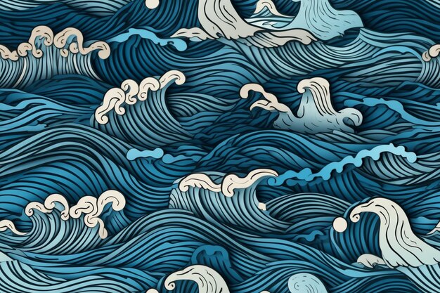 Premium Photo | A close up of a pattern of waves on a blue background ...