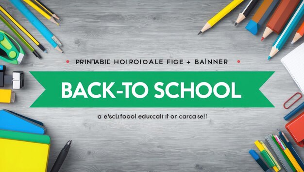 Photo colorful backtoschool banner with stationery and educational tools