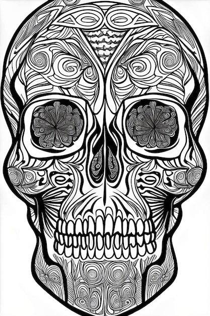 Coloring page of a human skull for  KDP coloring books for adults