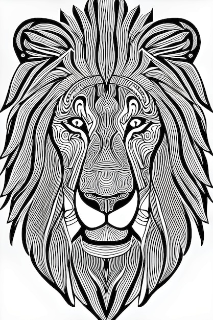 Coloring page illustration of a lion head for KDP coloring books for adults