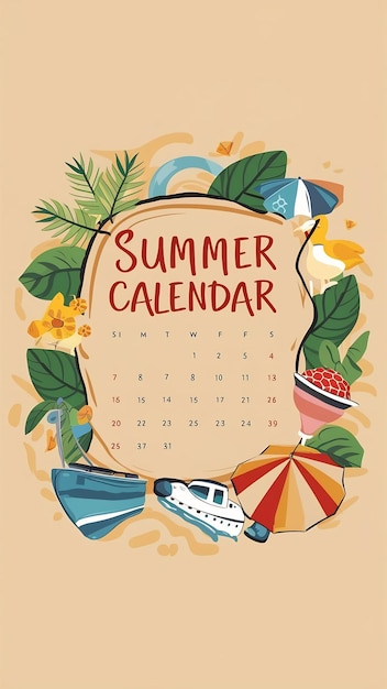 Foto carino modello di calendario mensile senza numeri in stile cartone animato estivo