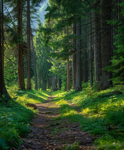 Foto cammino di terra che taglia la foresta