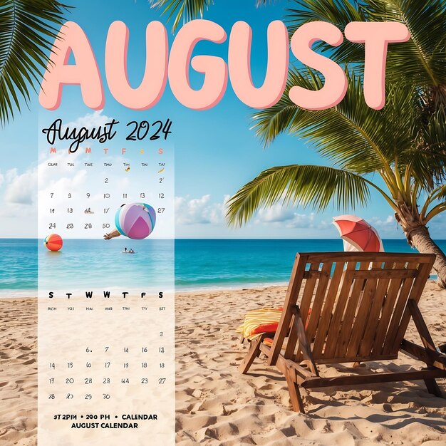 Foto design elegante del calendario agosto 2024 per uso domestico e d'ufficio