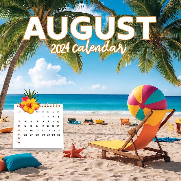 Foto design elegante del calendario agosto 2024 per uso domestico e d'ufficio