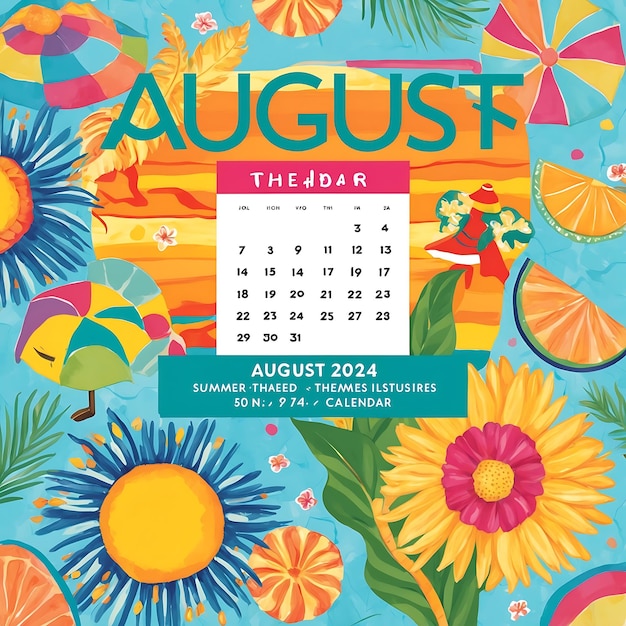 Foto design elegante del calendario agosto 2024 per uso domestico e d'ufficio