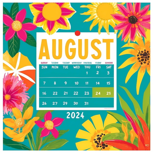 Foto design elegante del calendario agosto 2024 per uso domestico e d'ufficio