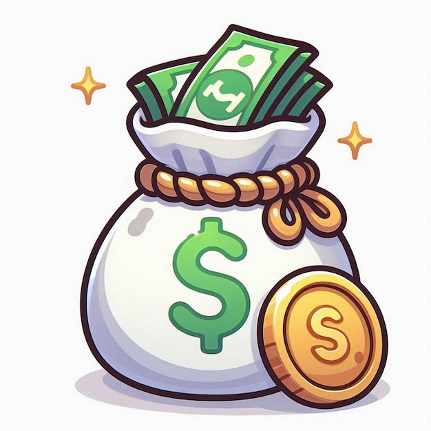 Photo flat illustration of money bag with dollars and gold coins wealth and banking icon