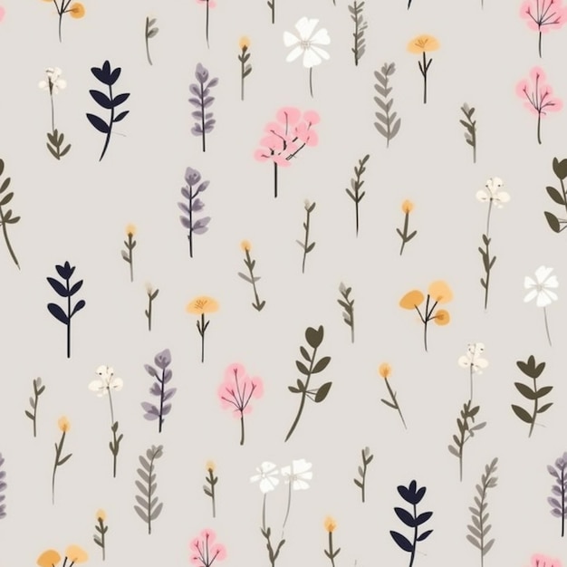 Premium AI Image | A floral pattern with flowers on a gray background