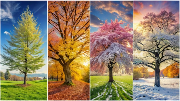 Foto quattro diverse immagini di alberi con i colori dell'autunno