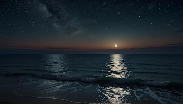 Foto una luna piena splende sull'acqua di notte