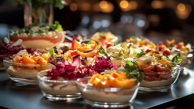 Foto un buffet gourmet una celebrazione di freschezza ed eleganza