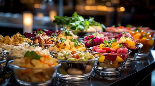 Foto un buffet gourmet una celebrazione di freschezza ed eleganza