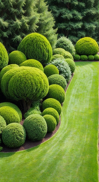 Foto una siepe verde con un cespuglio verde al centro