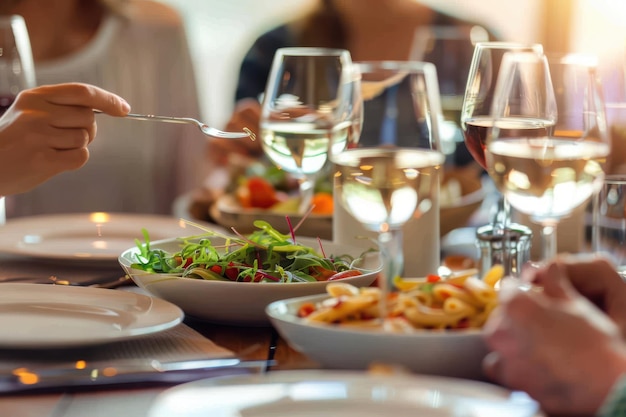 Foto gruppo di amici e famiglia che bevono vino e mangiano gruppo di amici e familiari che bevono vini e mangiano vino