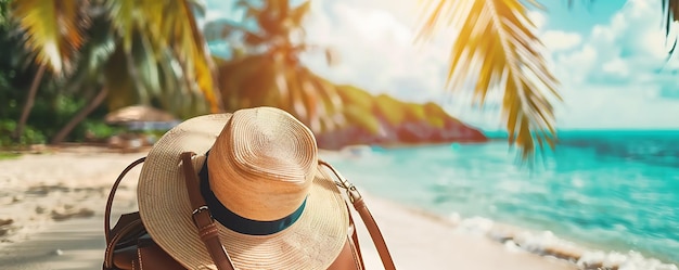 Foto un cappello e un cappello di paglia su una spiaggia