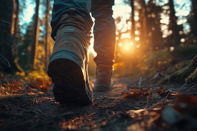 Foto un escursionista sul sentiero del bosco