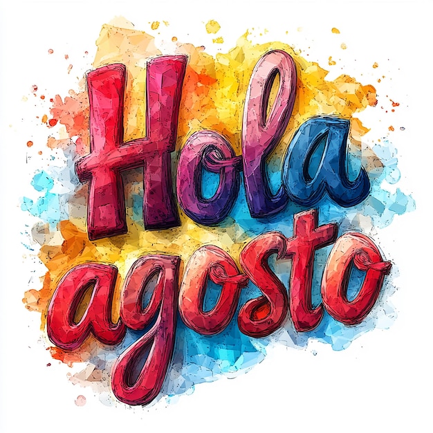 Foto hola agosto lettere calligrafia su zigzag diagonale grunge a forma di gradiente colorato splash fatto f