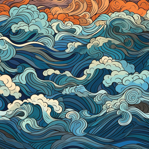 Premium AI Image | japanese waves illustration pattern