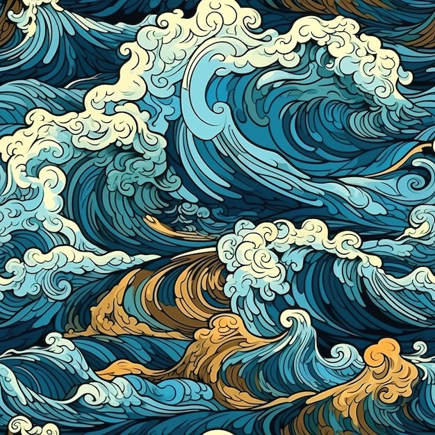 Premium AI Image | japanese waves illustration pattern